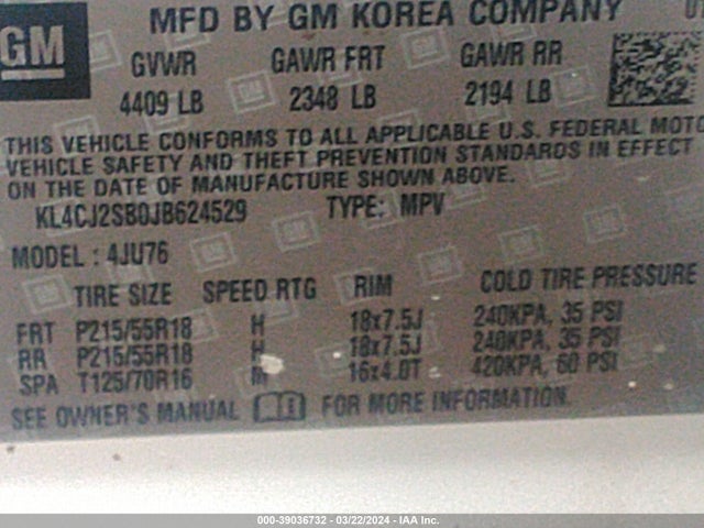 KL4CJ2SB0JB624529 Buick Encore Sport Touring