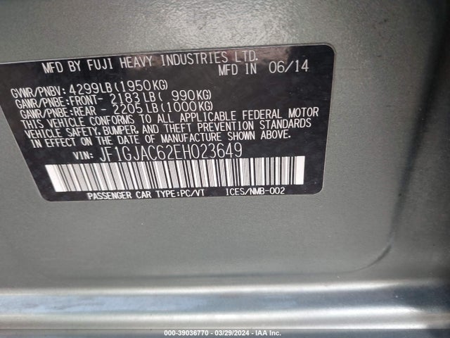 Subaru Impreza 2.0i Premium 2014 JF1GJAC62EH023649 Image 9