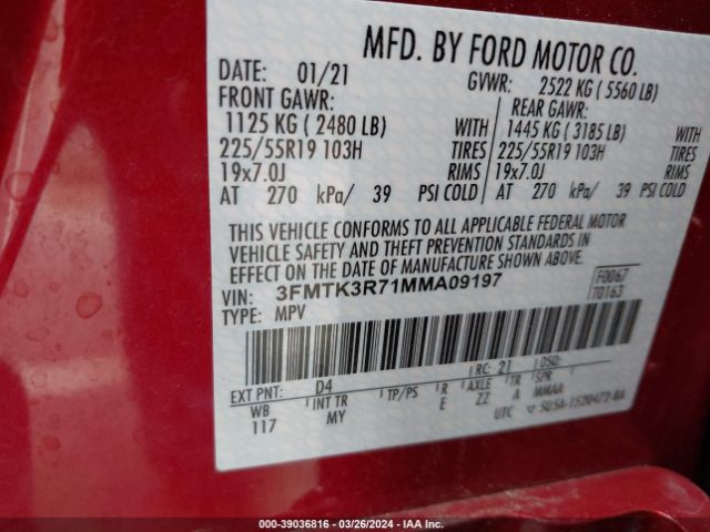 3FMTK3R71MMA09197 Ford Mustang Mach-e Premium