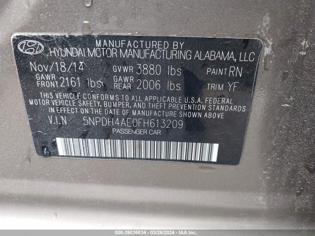 Hyundai ELANTRA SE 2015 5NPDH4AE0FH613209 Image 9