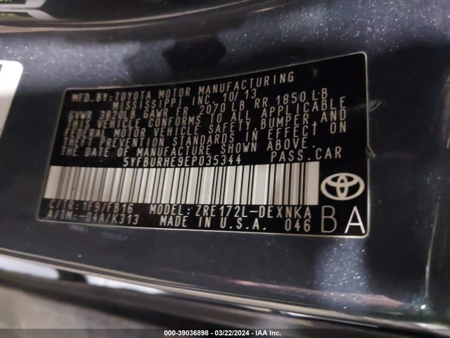 Toyota Corolla Le Plus 2014 5YFBURHE9EP035344 Image 9