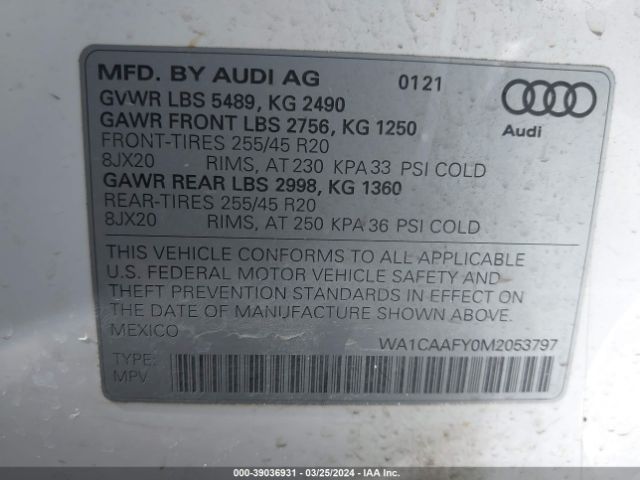 2021 AUDI Q5 WA1CAAFY0M2053797 Photo 8