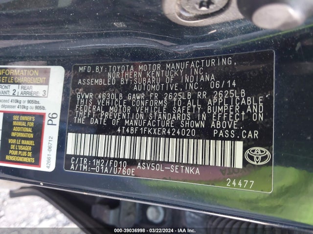 Toyota CAMRY LE 2014 4T4BF1FKXER424020 Image 9