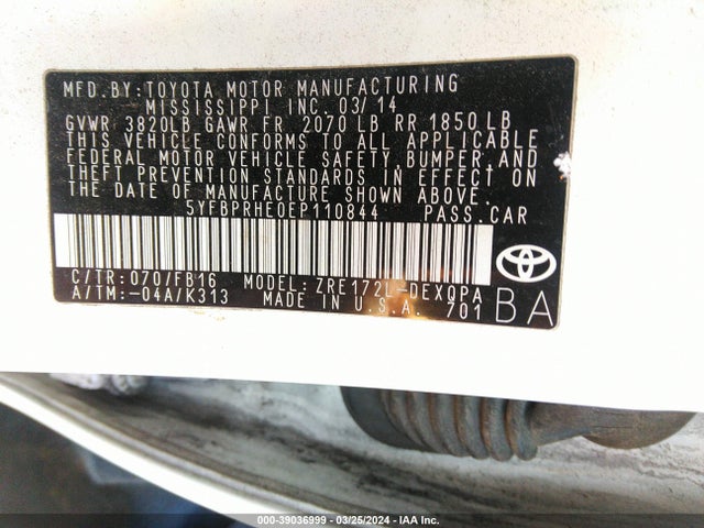 Toyota Corolla Le Eco 2014 5YFBPRHE0EP110844 Image 9