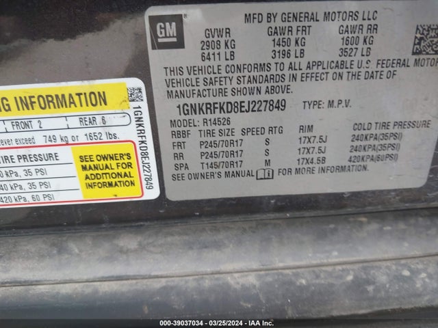 Chevrolet Traverse Ls 2014 1GNKRFKD8EJ227849 Image 9