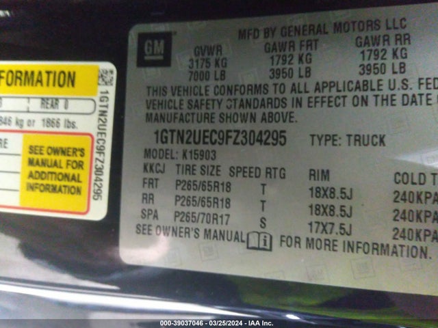 GMC Sierra K1500 Sle 2015 1GTN2UEC9FZ304295 Image 9