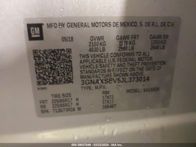 Chevrolet EQUINOX LT 2018 3GNAXSEV5JL373014 Image 9