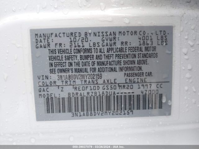 3N1AB8DV2MY202159 Nissan Sentra Sr Xtronic Cvt