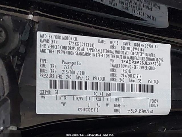 1FADP3M26JL285738 Ford FOCUS SEL