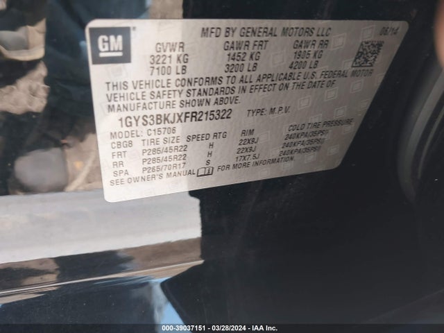 1GYS3BKJXFR215322 Cadillac Escalade Luxury