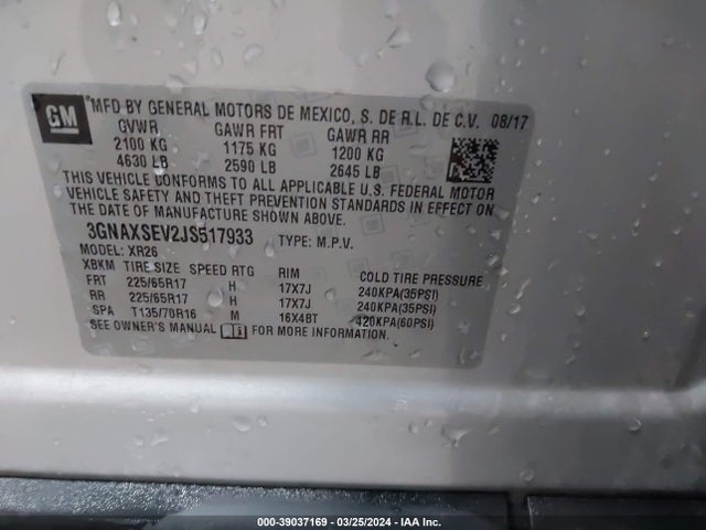 Chevrolet EQUINOX LT 2018 3GNAXSEV2JS517933 Image 9