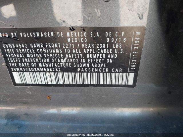 3VWH17AUXHM508282 Volkswagen Golf Alltrack Tsi S/tsi Se/tsi Sel