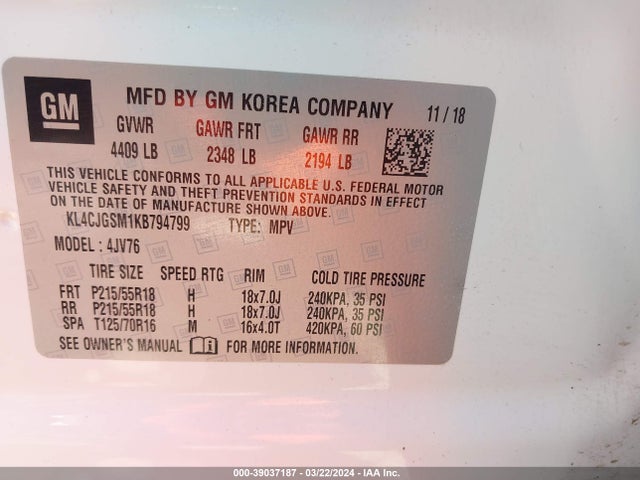 KL4CJGSM1KB794799 Buick Encore Awd Essence