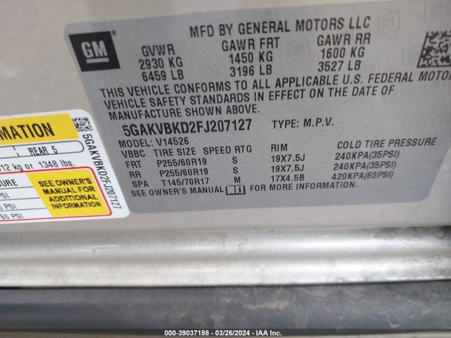 5GAKVBKD2FJ207127 Buick Enclave Leather