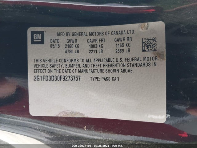 Chevrolet Camaro 1lt 2015 2G1FD3D30F9273757 Image 9
