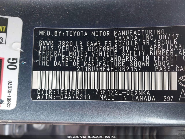Toyota COROLLA LE 2017 2T1BURHE4HC962157 Image 9