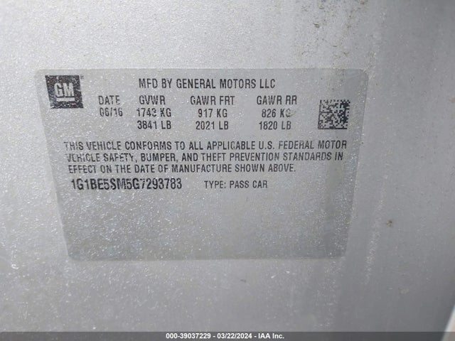 Chevrolet Cruze Lt Auto 2016 1G1BE5SM5G7293783 Image 9