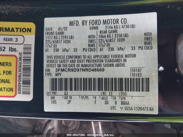 Ford Bronco Sport Badlands 2022 3FMCR9D97NRD48669 Image 9