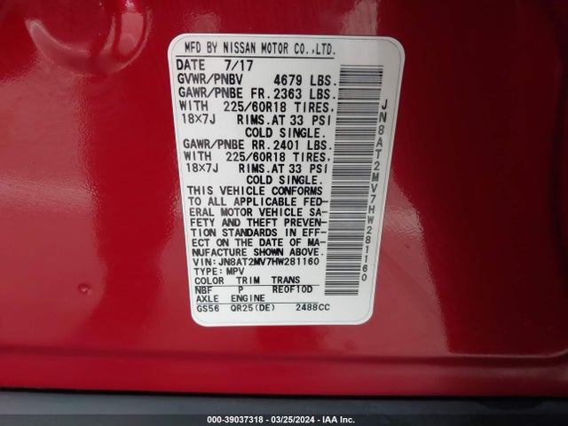Nissan Rogue Sl 2017 JN8AT2MV7HW281160 Image 9