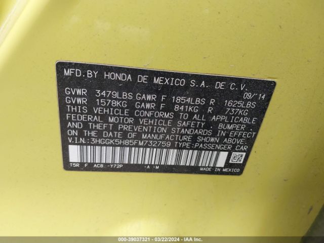 3HGGK5H85FM732759 Honda Fit Ex/ex-l