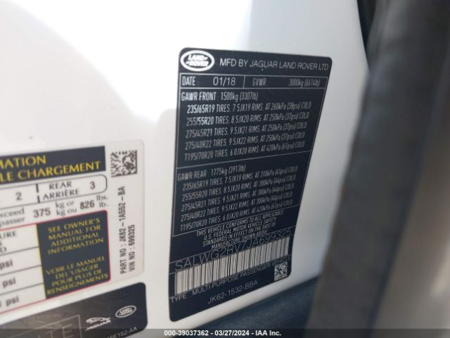 SALWG2RV7JA699325 Land Rover Range Rover Sport Se