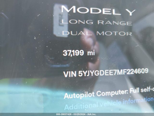5YJYGDEE7MF224609 Tesla Model Y Long Range Dual Motor All-wheel Drive