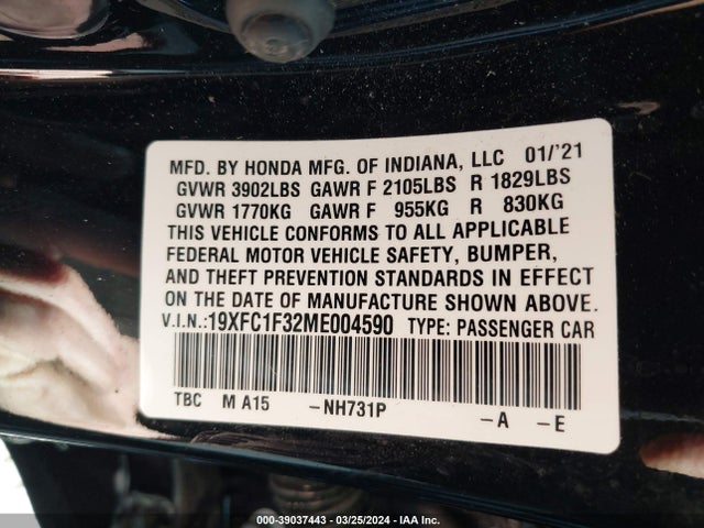 Honda CIVIC EX 2021 19XFC1F32ME004590 Image 9