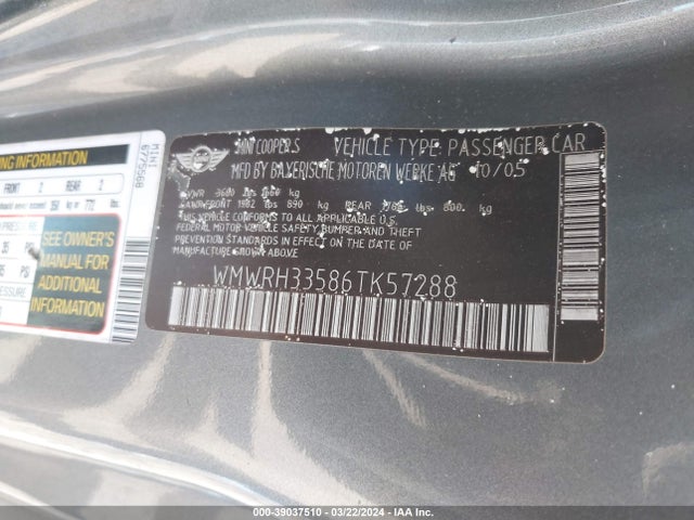 2006 MINI COOPER S WMWRH33586TK57288 Photo 8