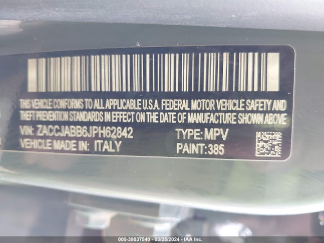 ZACCJABB6JPH62842 Jeep Renegade Altitude Fwd