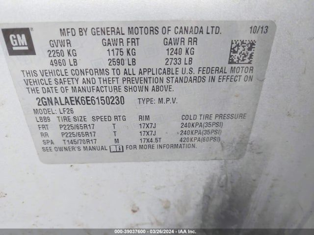 Chevrolet EQUINOX LS 2014 2GNALAEK6E6150230 Image 9