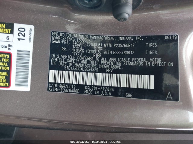 Toyota SIENNA XLE 2020 5TDYZ3DCXLS034379 Image 9