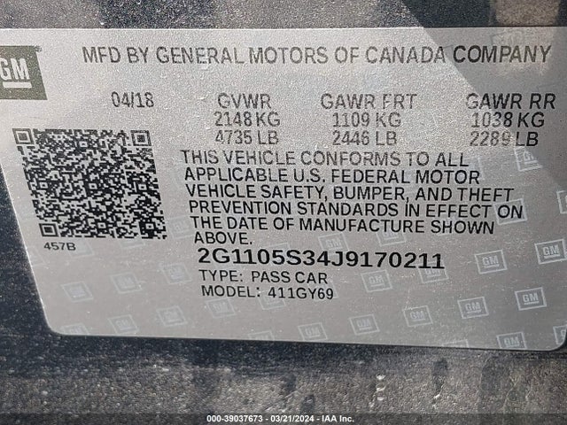 Chevrolet IMPALA 1LT 2018 2G1105S34J9170211 Image 9