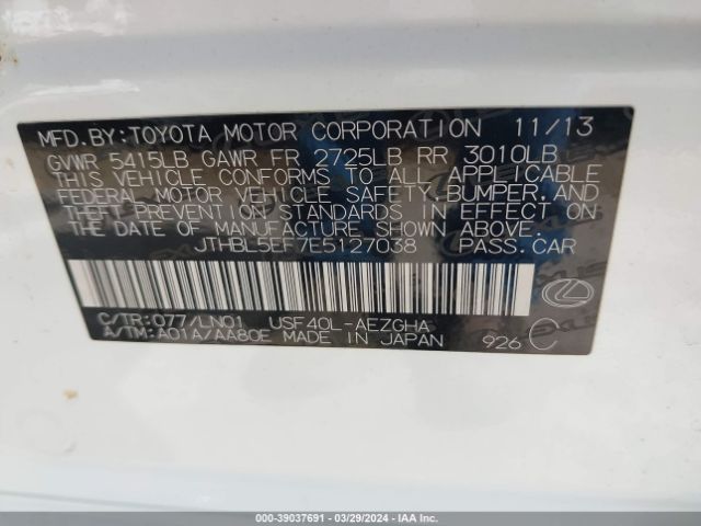 JTHBL5EF7E5127038 Lexus LS 460