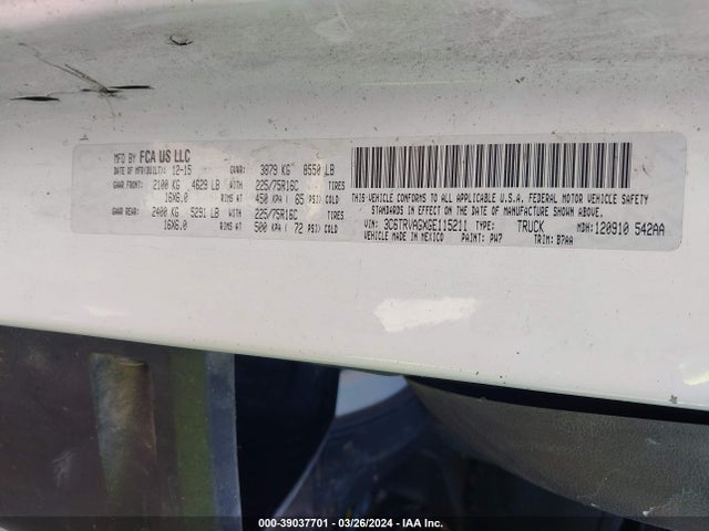 3C6TRVAGXGE115211 RAM Promaster 1500 Low Roof
