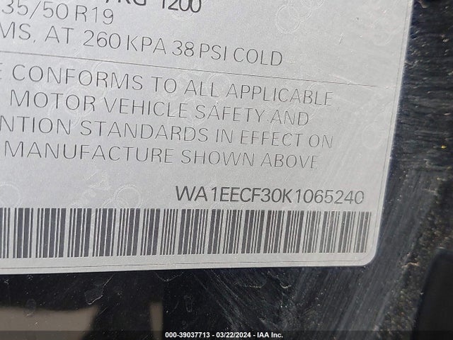 Продаж на аукціоні авто 2019 Audi Q3 2.0t S Line Premium, vin: WA1EECF30K1065240, номер лоту: 39037713