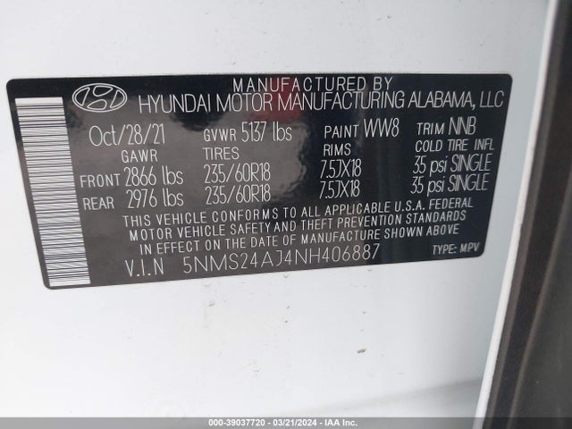Hyundai Santa Fe Sel 2022 5NMS24AJ4NH406887 Image 9