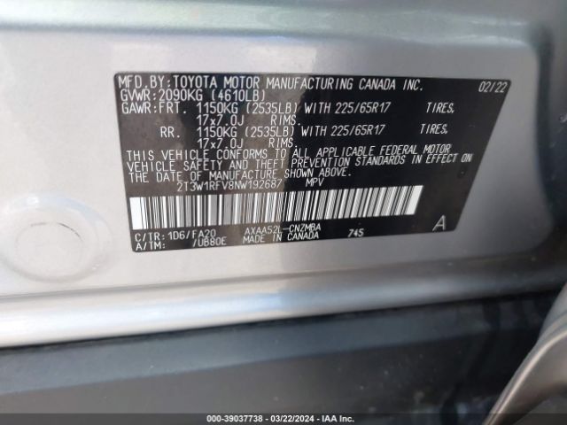 2T3W1RFV8NW192687 Toyota Rav4 Xle/xle Premium