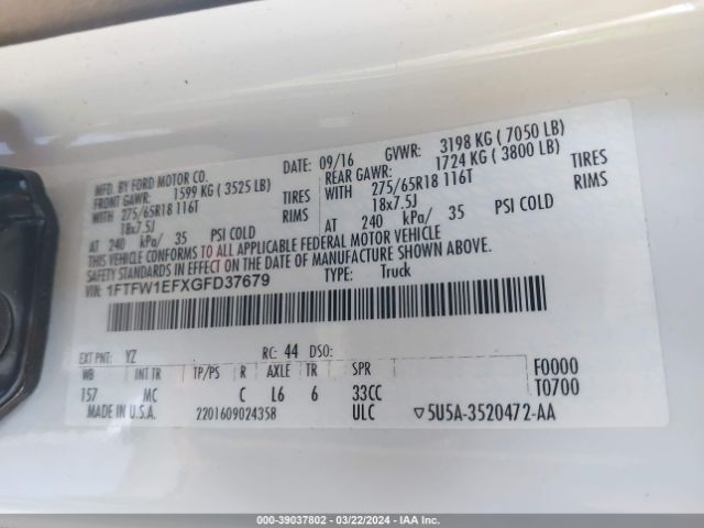 1FTFW1EFXGFD37679 Ford F-150 Xlt