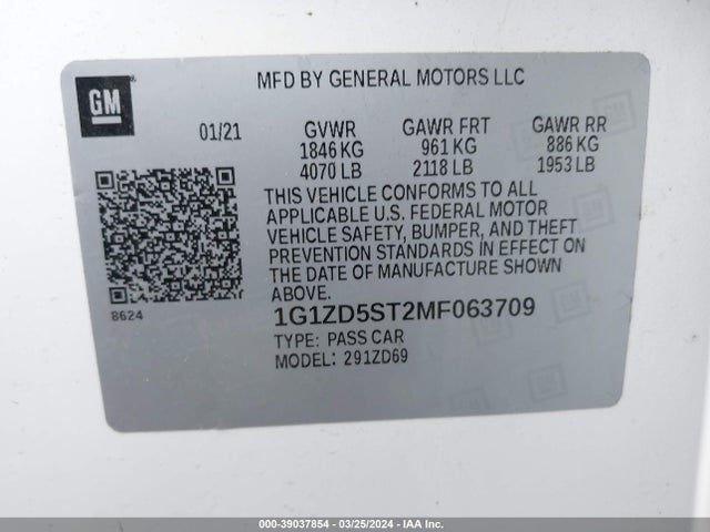 Chevrolet Malibu Fwd Lt 2021 1G1ZD5ST2MF063709 Image 9
