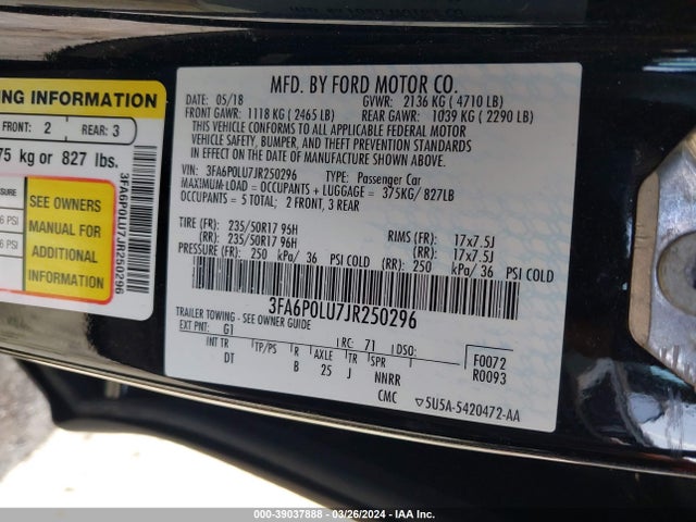 Ford Fusion Hybrid Se 2018 3FA6P0LU7JR250296 Image 9