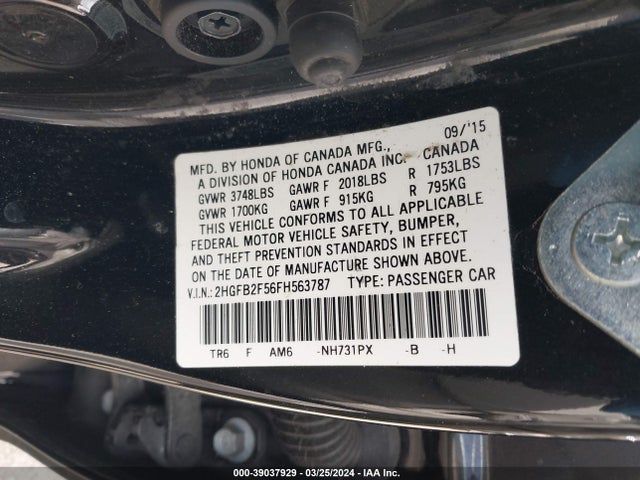 Honda Civic Lx 2015 2HGFB2F56FH563787 Image 9