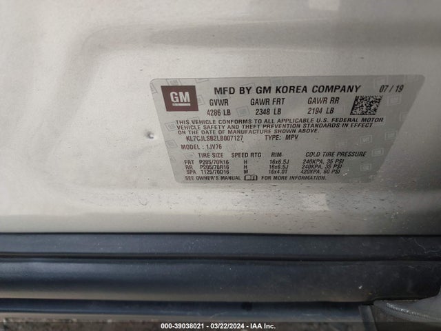 Chevrolet Trax Fwd Lt 2020 KL7CJLSB2LB007127 Image 9