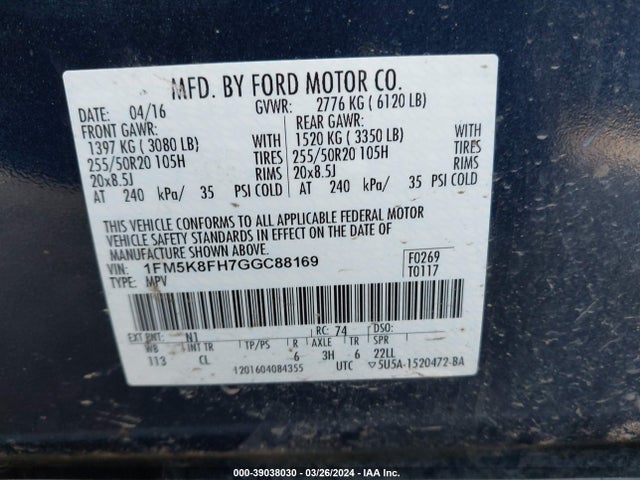 Ford Explorer Limited 2016 1FM5K8FH7GGC88169 Image 9