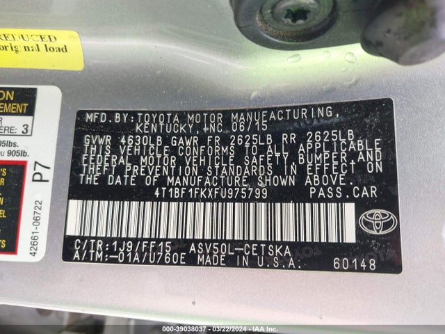 Toyota CAMRY SE 2015 4T1BF1FKXFU975799 Image 9