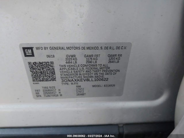 Chevrolet EQUINOX LT 2020 3GNAXKEV8LL100622 Image 9