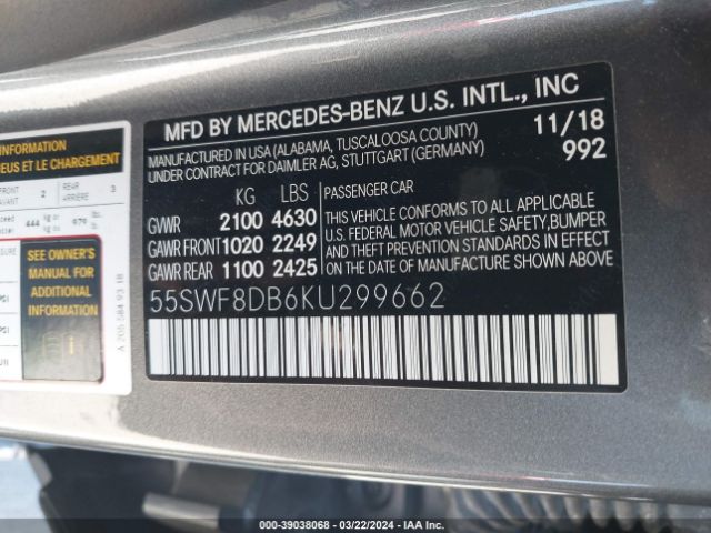 55SWF8DB6KU299662 Mercedes-Benz C 300