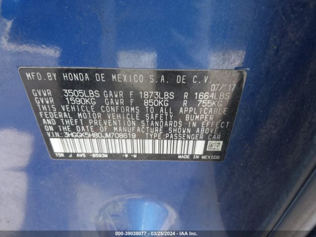 3HGGK5H80JM708619 Honda FIT EX