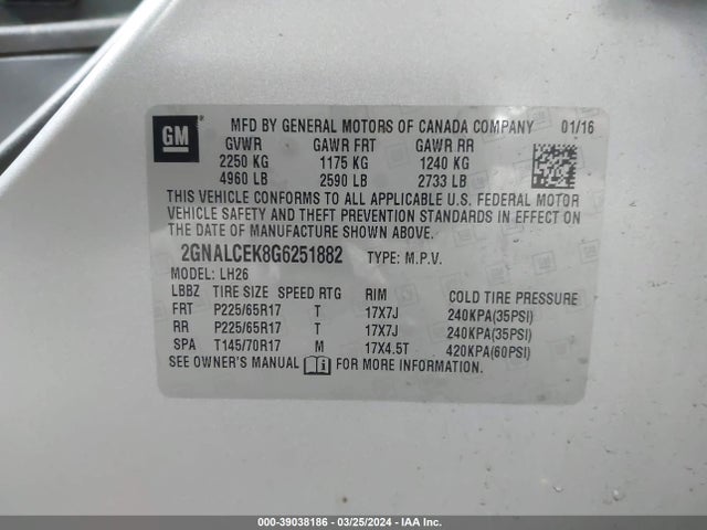 Chevrolet EQUINOX LT 2016 2GNALCEK8G6251882 Image 9