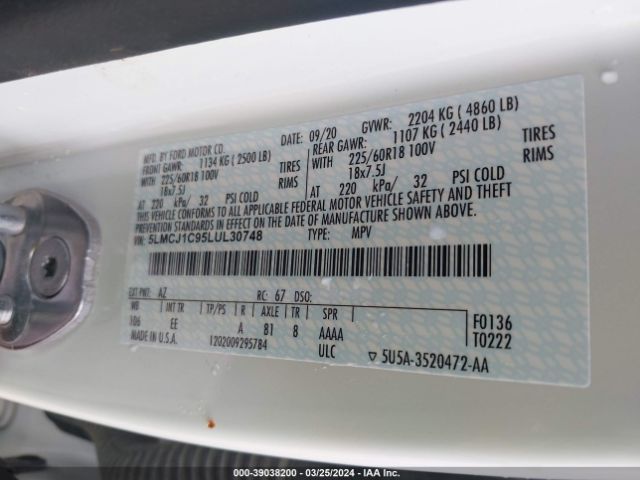 5LMCJ1C95LUL30748 Lincoln Corsair Standard