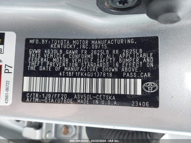 Toyota CAMRY SE 2016 4T1BF1FK4GU137818 Image 9